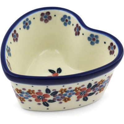 Polish Pottery Heart Shaped Bowl 4&quot; Jewel Tones