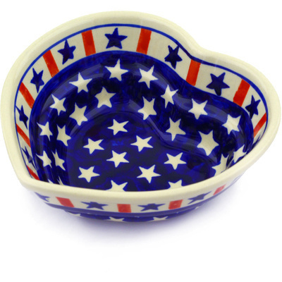 Polish Pottery Heart Shaped Bowl 6&quot; Americana