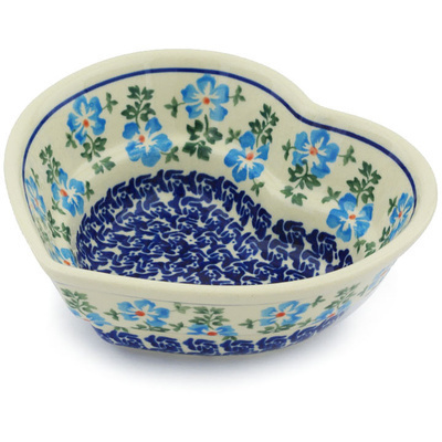 Polish Pottery Heart Shaped Bowl 6&quot; Blue Summer