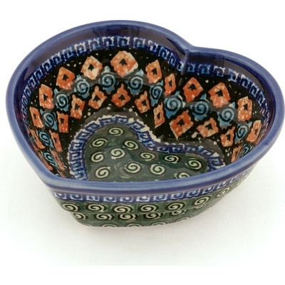 Polish Pottery Heart Shaped Bowl 6&quot; Harlequin UNIKAT