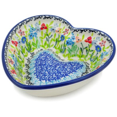 Polish Pottery Heart Shaped Bowl 6&quot; Spring Essence UNIKAT