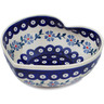 Polish Pottery Heart Shaped Bowl 7&quot; Peacock Forget-me-not