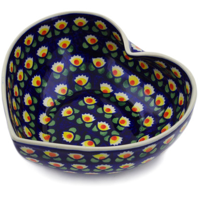 Polish Pottery Heart Shaped Bowl 7&quot; Waterlily