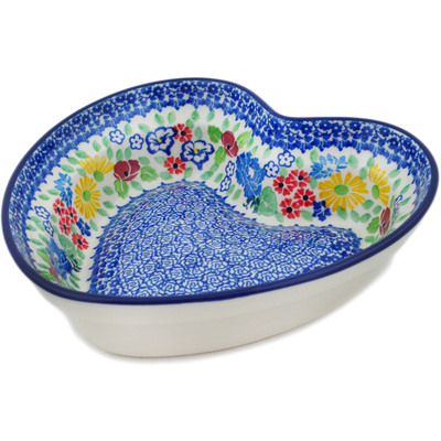 Polish Pottery Heart Shaped Bowl 8&quot; Patio Views UNIKAT