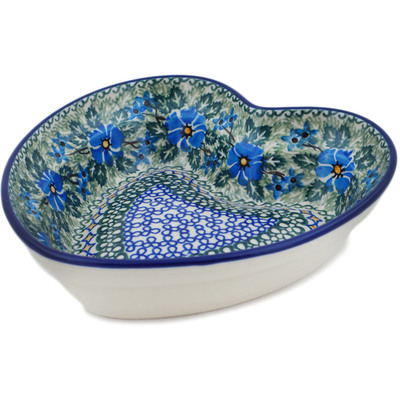 Polish Pottery Heart Shaped Bowl 8&quot; Wild Diamonds UNIKAT