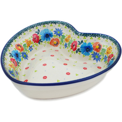 Polish Pottery Heart Shaped Bowl 8&quot; Wreath Of Life UNIKAT