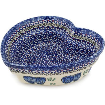 Polish Pottery Heart Shaped Bowl 9&quot; Blue Bulbs