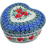 Polish Pottery Heart Shaped Jar 4&quot; Red Pansy