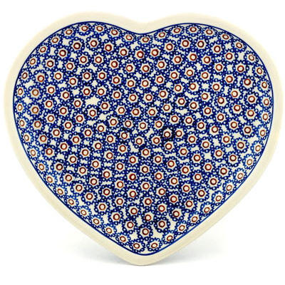 Polish Pottery Heart Shaped Platter 11&quot; Daisy Stamps