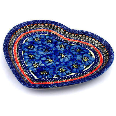 Polish Pottery Heart Shaped Platter 11&quot; Regal Bouquet UNIKAT