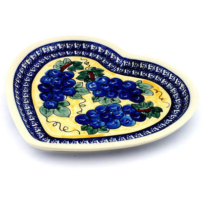Polish Pottery Heart Shaped Platter 11&quot; Tuscan Grapes