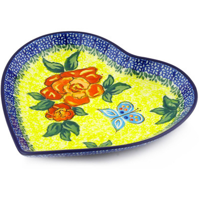 Polish Pottery Heart Shaped Platter 7&quot; Matisse Flowers UNIKAT