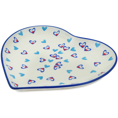 Polish Pottery Heart Shaped Platter 9&quot; Dancing Hearts