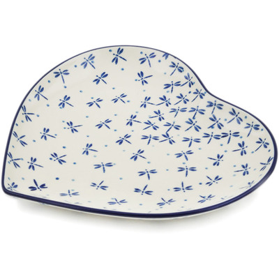 Polish Pottery Heart Shaped Platter 9&quot; Flying Dragonflies