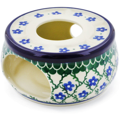 Polish Pottery Heater 4&quot; Blue Daisy Trellis