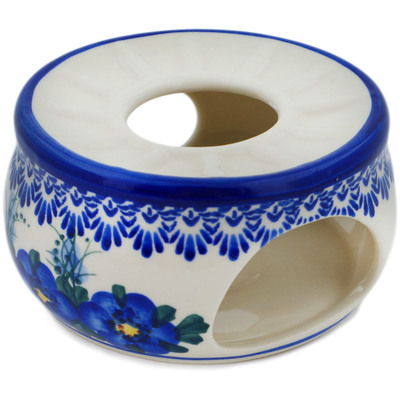 Polish Pottery Heater 6&quot; Blue Wildflower UNIKAT