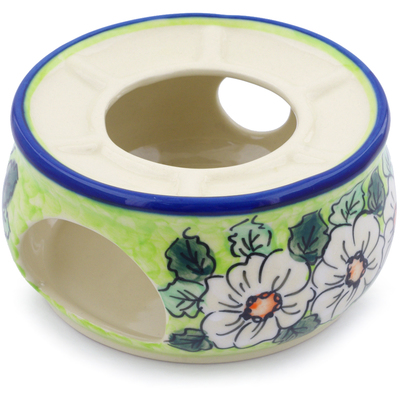 Polish Pottery Heater 6&quot; White Flower Bouquet UNIKAT
