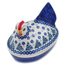 Polish Pottery Hen Shaped Jar 7&quot; Falling Snowflakes