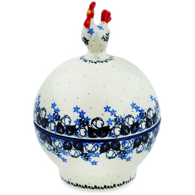 Polish Pottery Hen Shaped Jar 7&quot; Flowers At Dusk