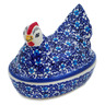 Polish Pottery Hen Shaped Jar 7&quot; Flowers On The Lake