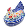 Polish Pottery Hen Shaped Jar 7&quot; Wave Of Flowers