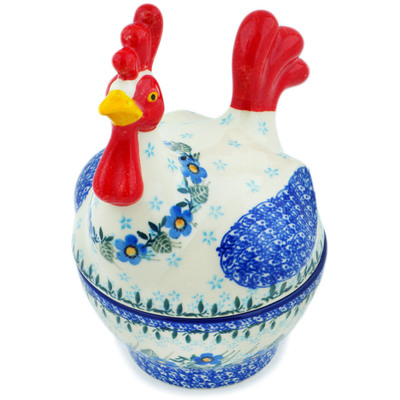 Polish Pottery Hen Shaped Jar 8&quot; Blue Joy