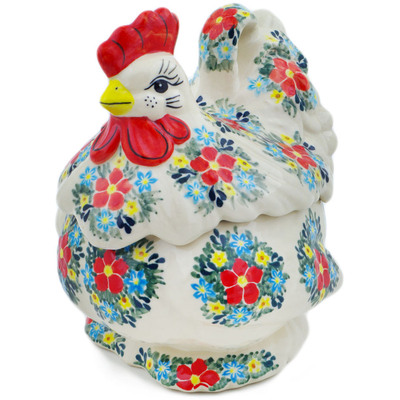 Polish Pottery Hen Shaped Jar 8&quot;