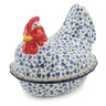 Polish Pottery Hen Shaped Jar 9&quot; Blue Confetti