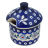 Polish Pottery Honey Jar 9 oz Peacock Forget-me-not