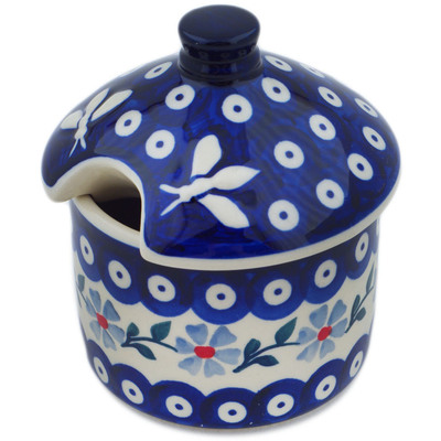 Polish Pottery Honey Jar 9 oz Peacock Forget-me-not