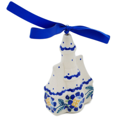 Polish Pottery House Ornament 4&quot; Orange And Blue Flower
