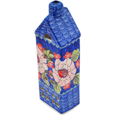 Polish Pottery House Shaped Candle Holder 10&quot; Blossoming Petals UNIKAT