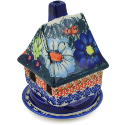 Polish Pottery House Shaped Candle Holder 5&quot; Butterfly Splendor UNIKAT