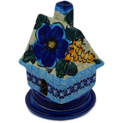 Polish Pottery House Shaped Candle Holder 5&quot; Corn In The Blue UNIKAT