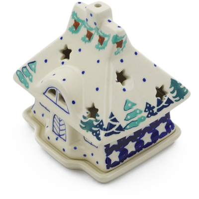 Polish Pottery House Shaped Candle Holder 5&quot; Night Of Winter