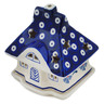 Polish Pottery House Shaped Candle Holder 5&quot; Peacock Forget-me-not
