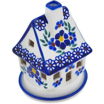 Polish Pottery House Shaped Candle Holder 5&quot; Skyflower Elegance
