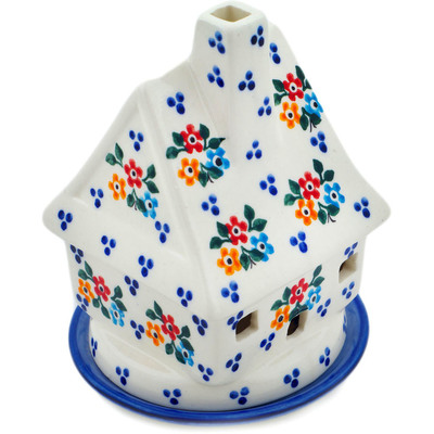 Polish Pottery House Shaped Candle Holder 5&quot; Sweet Clusters UNIKAT