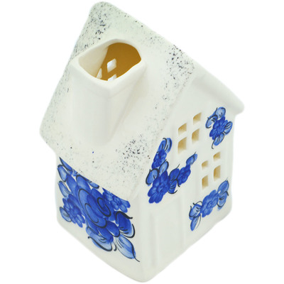faience House Shaped Candle Holder 6&quot; Lagoon