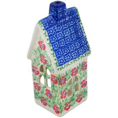 Polish Pottery House Shaped Candle Holder 6&quot; Midsummer Bloom