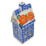 Polish Pottery House Shaped Candle Holder 6&quot; Red Blossom