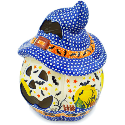 Polish Pottery Jack O Lantern Candle Holder 14&quot; Halloween Fiesta