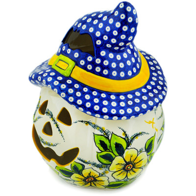 Polish Pottery Jack O Lantern Candle Holder 14&quot; Hawaii Sunshine UNIKAT