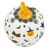 Polish Pottery Jack O Lantern Candle Holder 5&quot; Halloween Bats UNIKAT