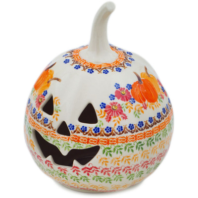 Polish Pottery Jack O Lantern Candle Holder 6&quot; Fall Assortment UNIKAT