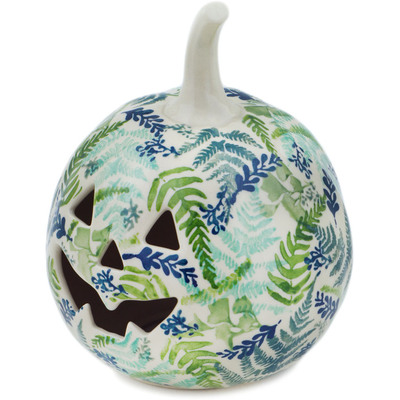 Polish Pottery Jack O Lantern Candle Holder 6&quot; Fern Frenzy UNIKAT