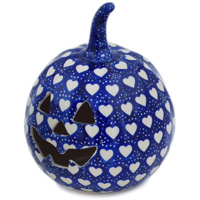 Polish Pottery Jack O Lantern Candle Holder 6&quot; Heart&#039;s Full Of Love