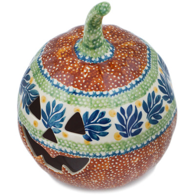 Polish Pottery Jack O Lantern Candle Holder 6&quot; Lemon Tree