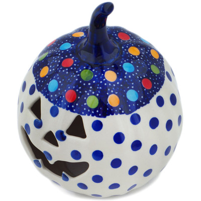 Polish Pottery Jack O Lantern Candle Holder 6&quot; Lights In The Sky