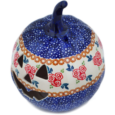 Polish Pottery Jack O Lantern Candle Holder 6&quot; Radiant Roses